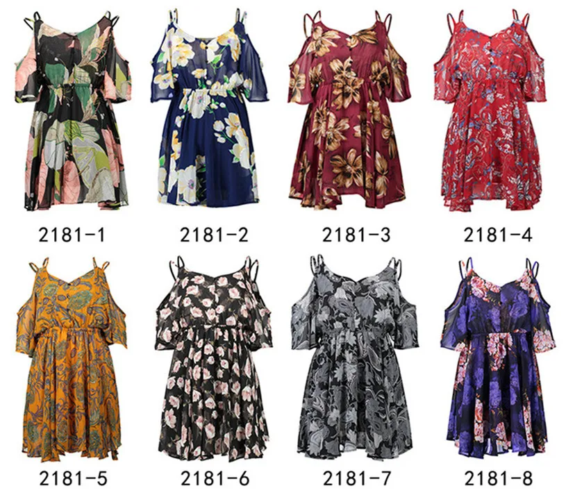 Casual Beach Dress Cold Shoulder ruffle print Summer dresses women High waist strap chiffon beach dress Boho party sexy dresses (6)