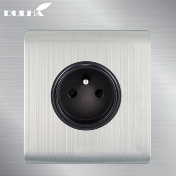 

16A French Standard Wall Socket AC 110~250V Luxury Brushed Satin Metal Electric Power Single Plug Sockets Outlet Free Shipping