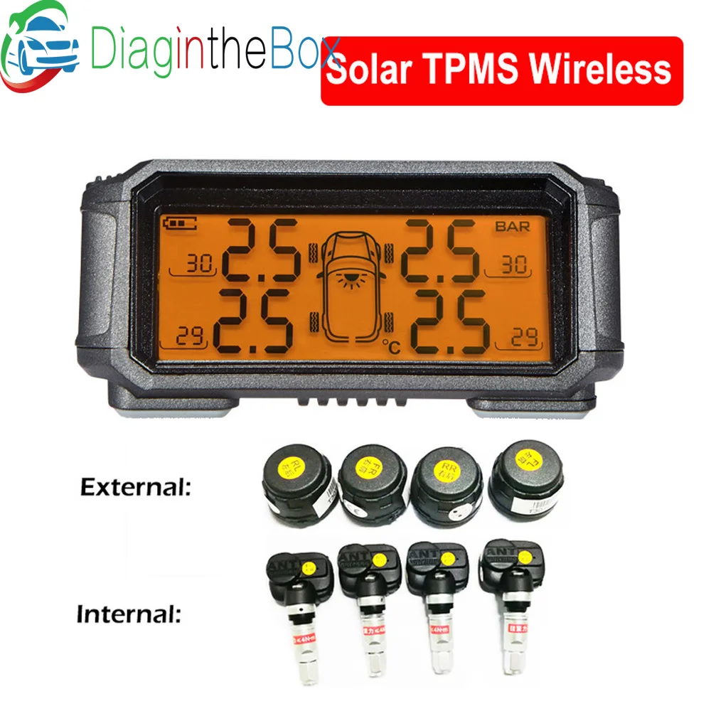 

Solar TPMS Wireless Tire Pressure Monitoring System Solar Car Monitor TMPS Control Systems Alarm Tyre Pressure External Sensors