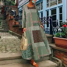 ZANZEA femmes automne Vintage imprimé fleuri longue Robe coton lin Robe de soleil Robe Femme à manches longues en vrac Maxi Vestido grande taille