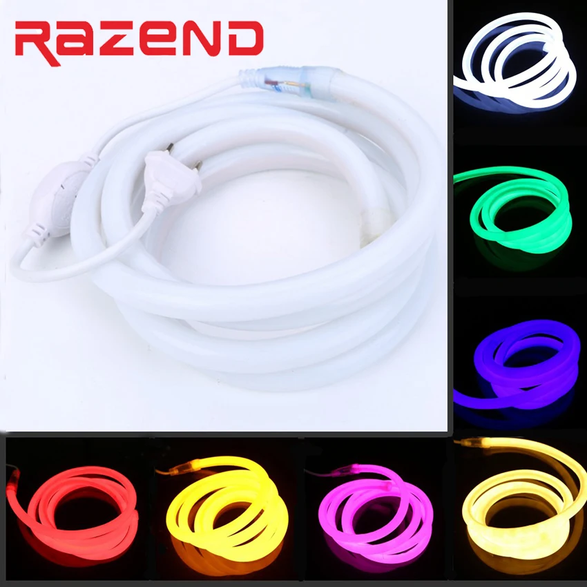 

16mm LED Neon Rope Light 220V 2835 120LEDs/m 1m 5m 20m 50m 360 Round Tube Flexible Neon Strip Outdoor Glow LED Lamp with Plug