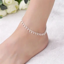 Модные милые серебристые женские браслеты для щиколотки бижутерия ручной работы пляж круглый кулон белый браслет на ногу из бисера Свадебные украшения подарок 5B134