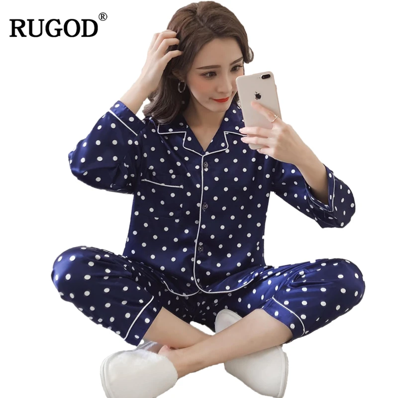 

RUGOD 2019 New Arrival Spring Autumn Casual Women Sleepwear Slim Female Pajama Turn-down Collar Pajamas Women Two Piece Set