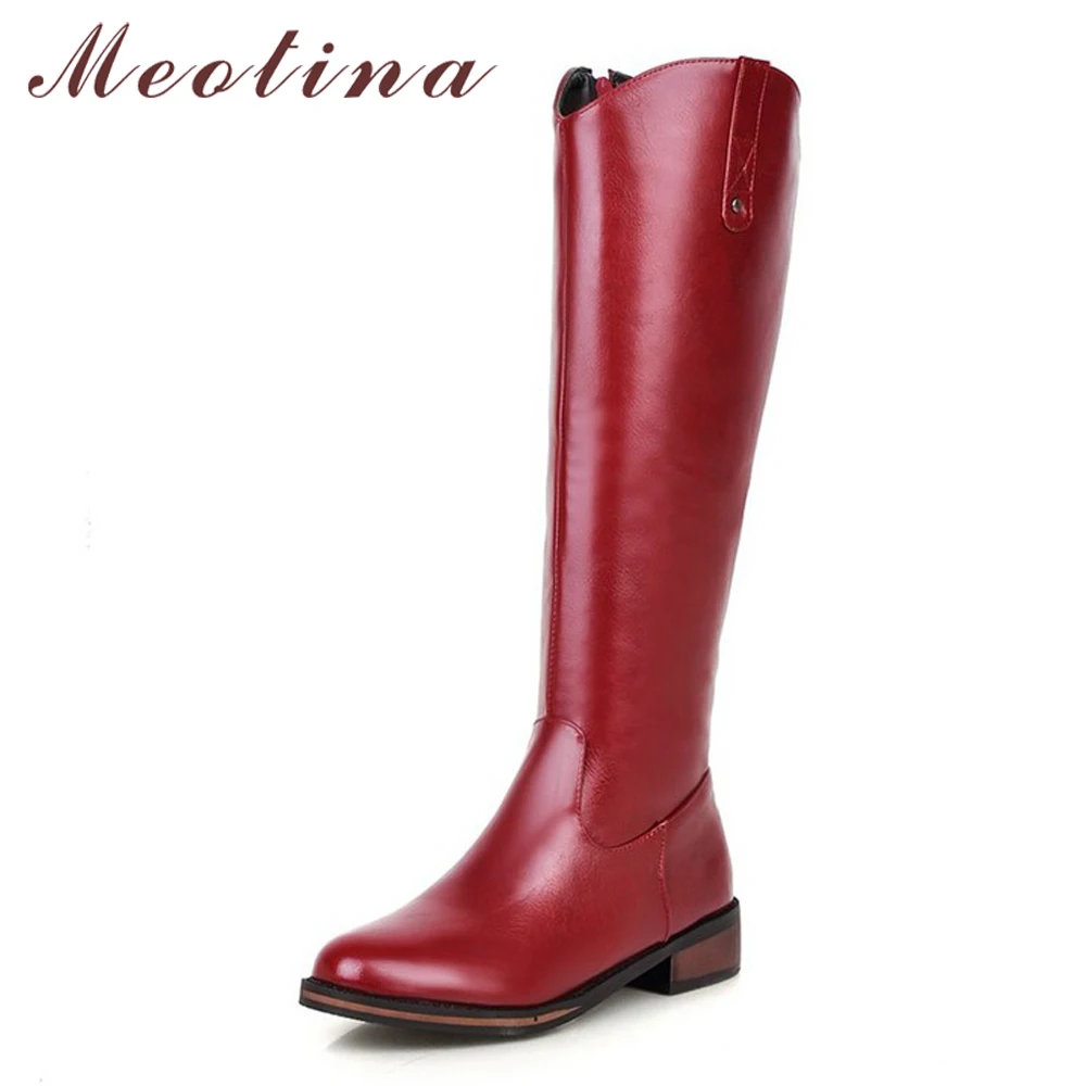 Meotina Women Shoes Winter Riding Boots Square Heel Western Boots