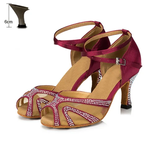 Red 6cm flare heel Новинка; стразы; Цвет телесный, черный, синий, коричневый, Серебристый; Свадебная обувь для сальсы, танго, бальных танцев; обувь для латинских танцев; обувь для сальсы, танцев; DS332 - Цвет: Red 6cm flare heel
