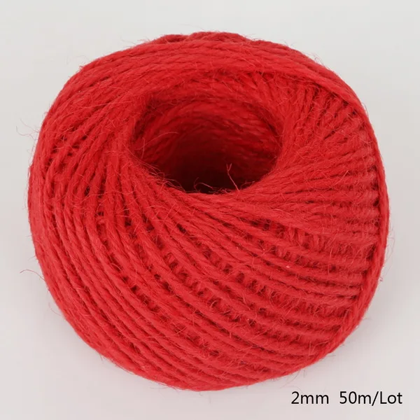 50 метров Многоцветный натуральный Мешковина Hessian джутовый шнур-шпагат пеньковая веревка 2 мм Подарочная коробка шнур Свадебные бирки украшения - Цвет: Red