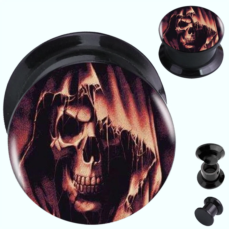 2pcs/lot Grim Reaper Acrylic Screw On Ear Gauge Plugs Flesh Tunnels Ear