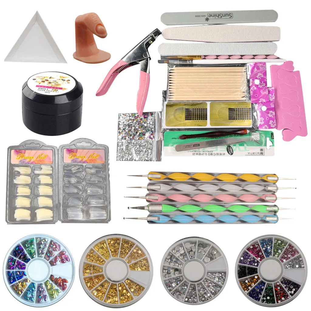 Маникюрный набор 27 в 1, акриловые насадки для ногтей, жидкий буфер, блеск, деко, инструменты, полный набор, инструменты, лак для ногтей, гель, Прямая поставка YJJ1