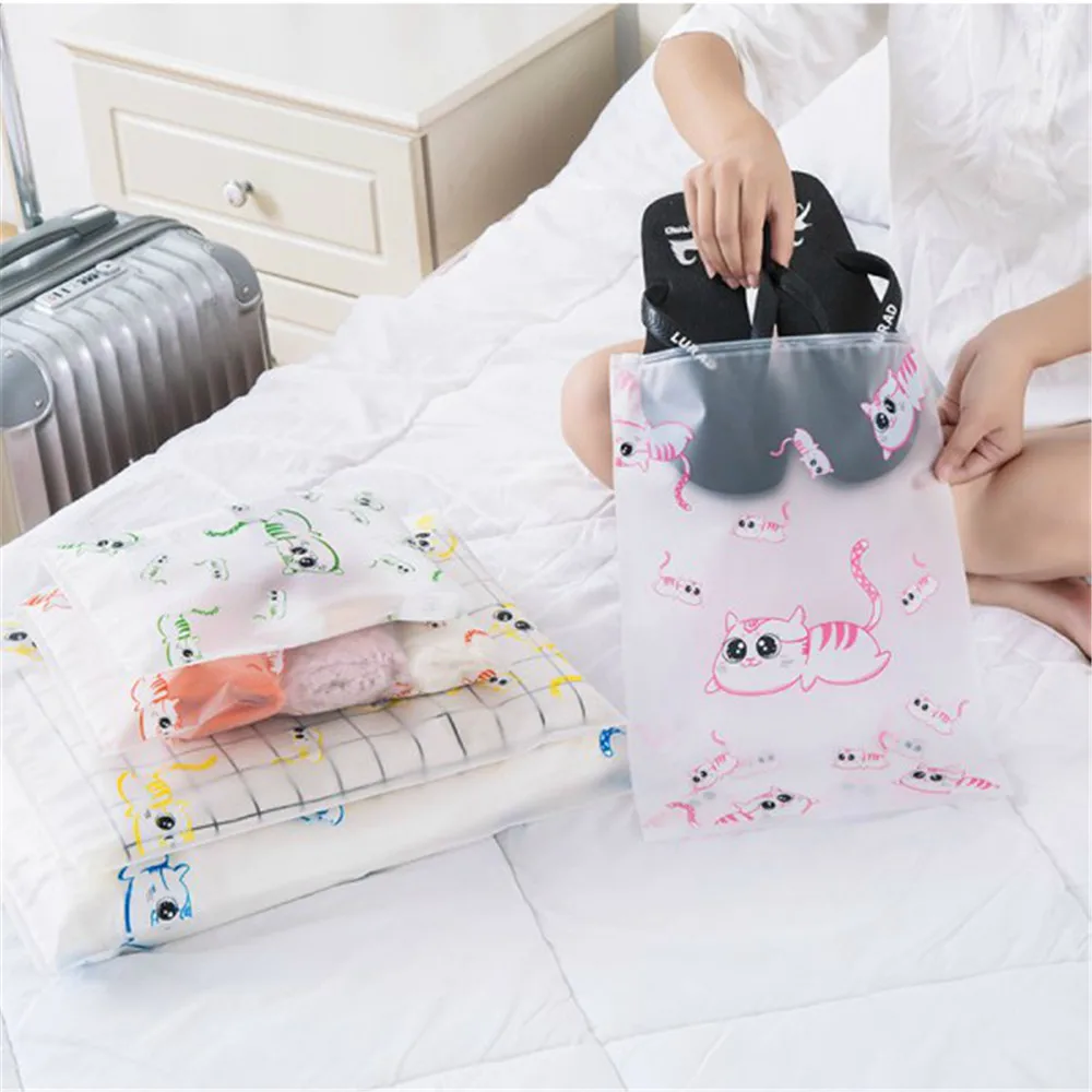 Cute Cat Transparent Cosmetic Bag Travel Makeup Case Women Drawstring Bath Organizer Storage Pouch Toiletry Wash Beaut Kit