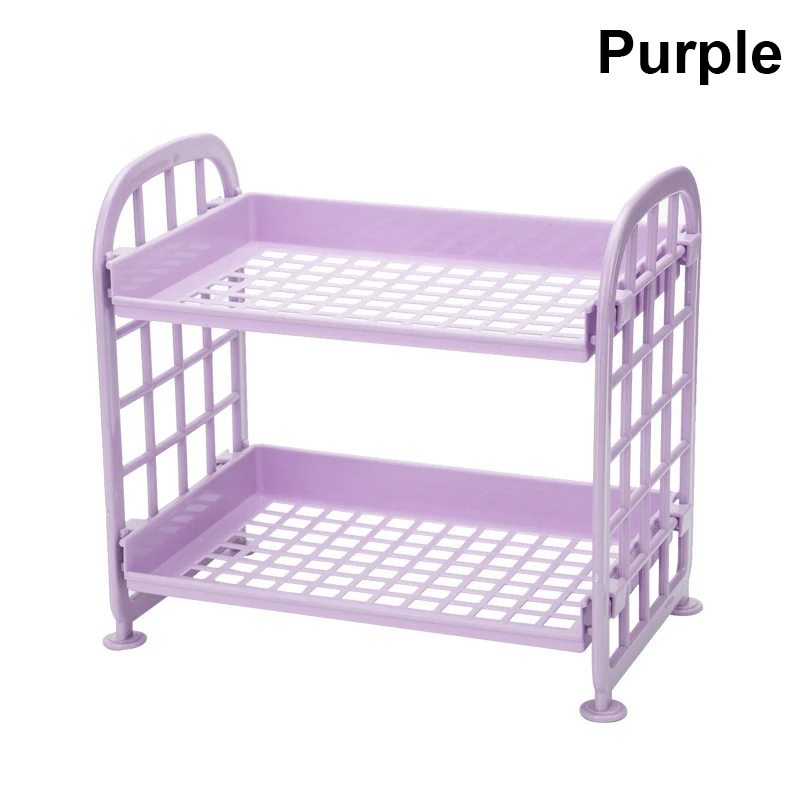 Пластиковый держатель для хранения мелочей, двойной слой для кухни, ванной комнаты, Настольная полка для макияжа, органайзер, HFing - Цвет: Purple