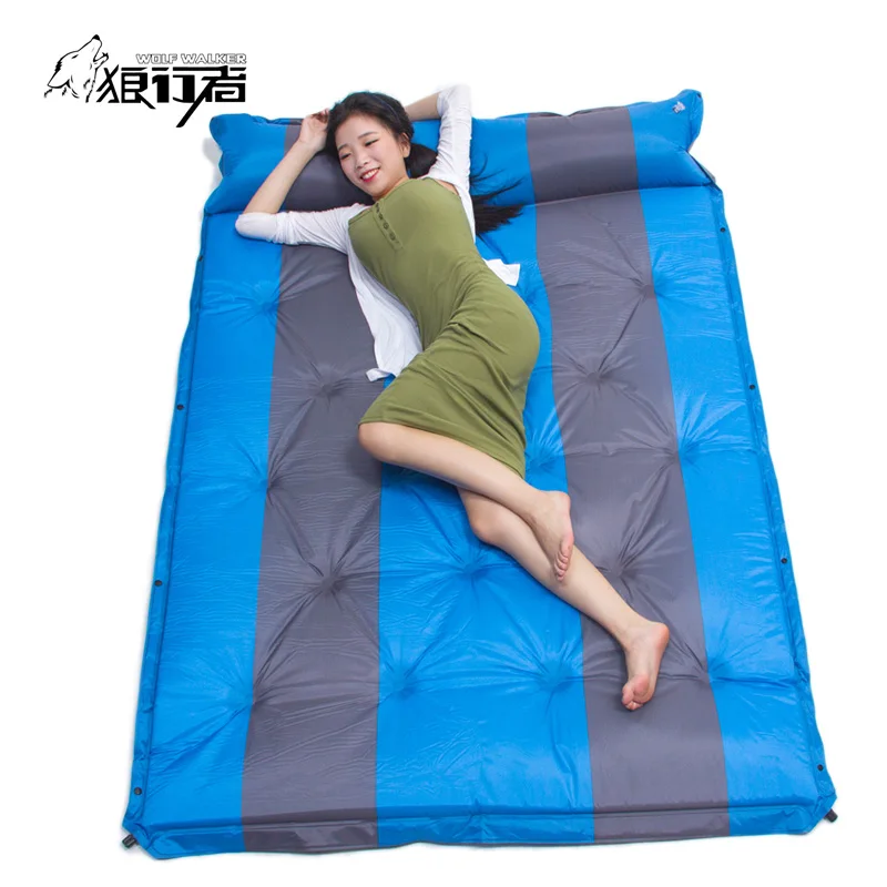 double Camping Mat Automatic Inflatable Mattress 2 person Outdoor Pad waterproof Picnic Tent Mat with Pillow