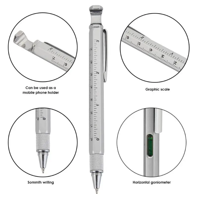 Novel Multifunctional Screwdriver Ballpoint Pen Phone Bracket Level Pens