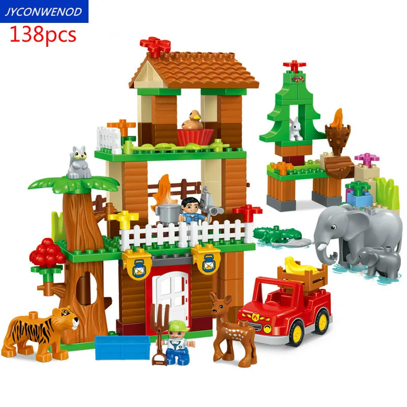 

60-138pcs zoo set Building Blocks Jungle animal Large Size DIY Enlighten Bricks Compatible With DuploINGlys children toy Gift