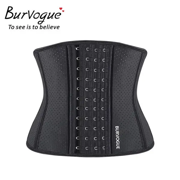 Burvogue, латекс, 9 стальных костей, корсет для талии, корсеты под грудь, корсеты, дышащие, с контролем талии, бюстье и корсеты, Корректирующее белье - Цвет: Black