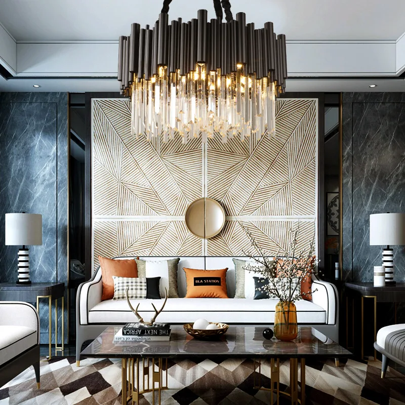 

IRALAN Modern Crystal Chandelier living room hotel hall deco design Lustre Black Gold Brown Pendant Ceiling lighting Fixtures