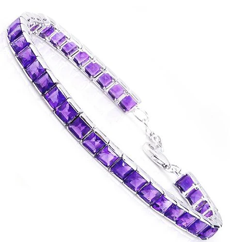 

New Plant Women Qi Xuan_Luxury Purple Stones Simple Elegant Bracelets_925 Solid Silver Bracelets_Manufacturer Directly Sales