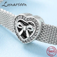 Горячая Распродажа, 925 пробы, серебро, прозрачный с фианитами, в форме сердца, Подарочная коробка, бусина с зажимом, подходит к оригинальному отражению, очаровательный браслет, изготовление ювелирных изделий