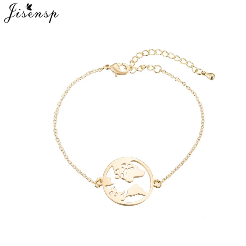 Jisensp, уникальный дизайн, карта мира, браслет из нержавеющей стали, простой, земля, браслеты, браслеты, модное ювелирное изделие для женщин, подарок - Окраска металла: gold bracelet