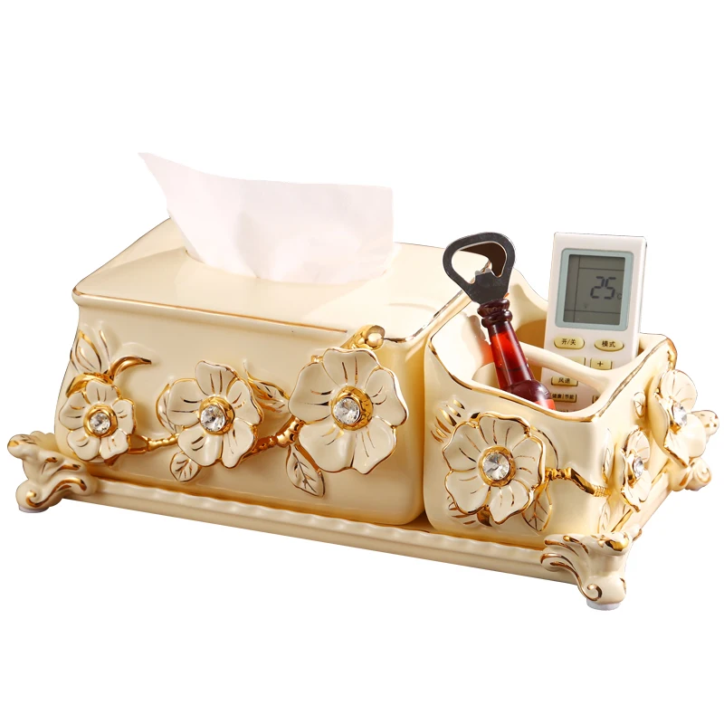 

Ceramic Decoration Multifunctional Coffee Table Remote Control Tissue Storage Box Creative European Style Living Room Office box