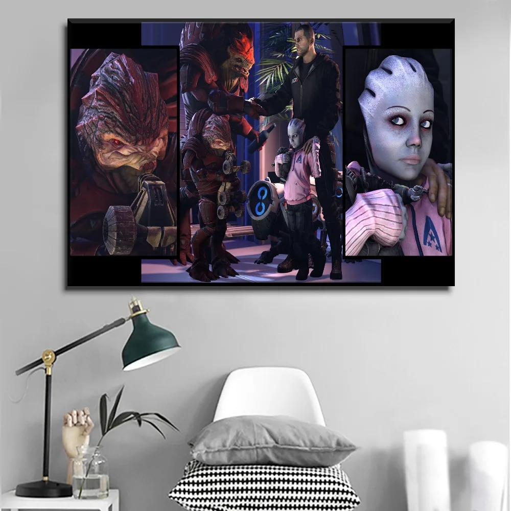 

1 Pieces Canvas Print Commander And Urdnot Wrex Game Mass Effect Poster Wall Art Pictures Home Decorative Living Room Fremwork