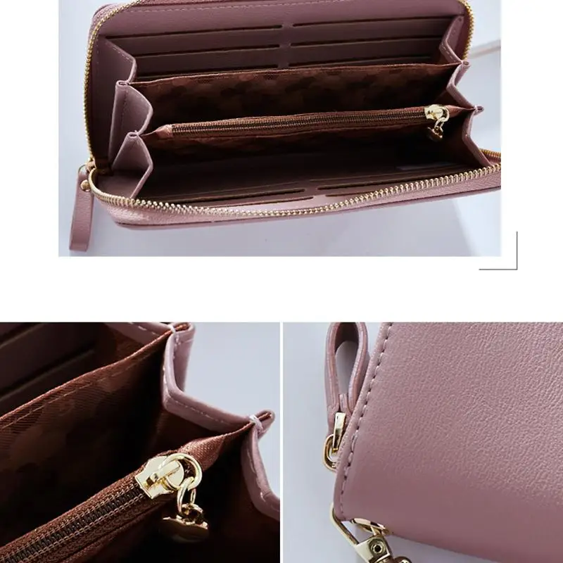 Wrist Band Women Long Clutch Wallet Large Capacity Wallets Female Purse Lady Purses Phone Pocket Card Holder Bag Wine Red