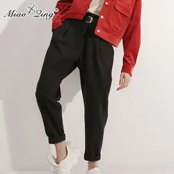 MIAOQING корейский стиль 2018 мода осень Harajuku шаровары однотонные черные свободные повседневные ботильоны длина брюки женские брюки ремень