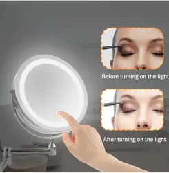 Светодиодное зеркало для макияжа с легким складным двойным настенным креплением косметическое зеркало 10x usb зарядка сенсорные затемняющие