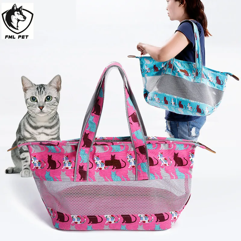 FML Pet Patterned Cat Carrier Travel Bag Soft Canvas Design Mesh Light