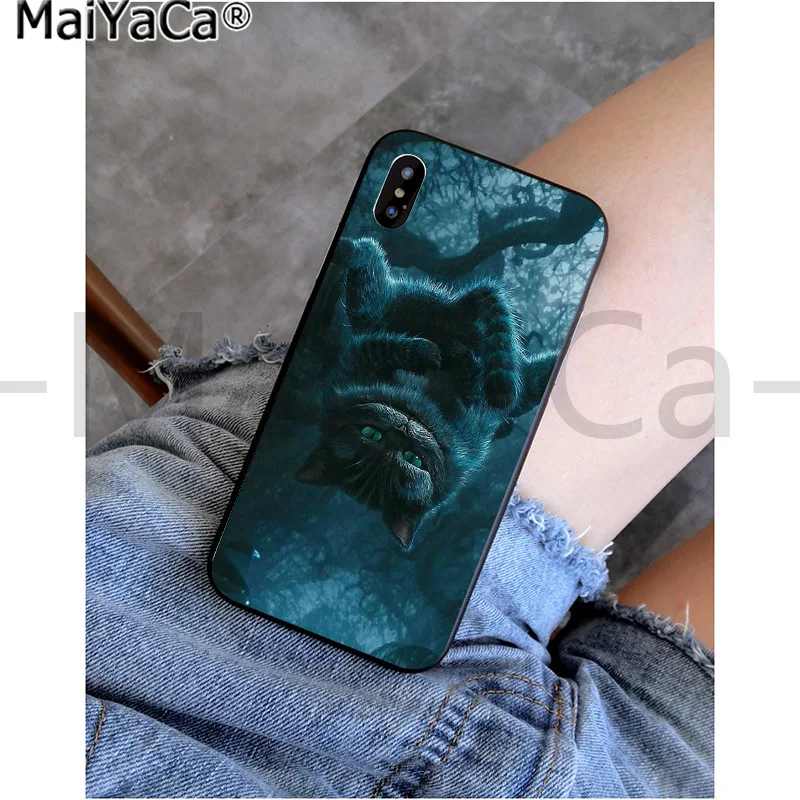 Черный чехол MaiYaCa Alice in Wonderland cat из ТПУ для iphone 11 pro X XS MAX 66S 7 7plus 8 8Plus 5s XR - Цвет: A10