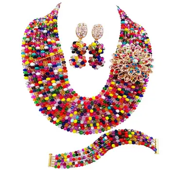 

Beautiful Multicolor Crystal Nigerian Women Wedding Beads Bridal Necklace Earrings Sets 10C-DS-19