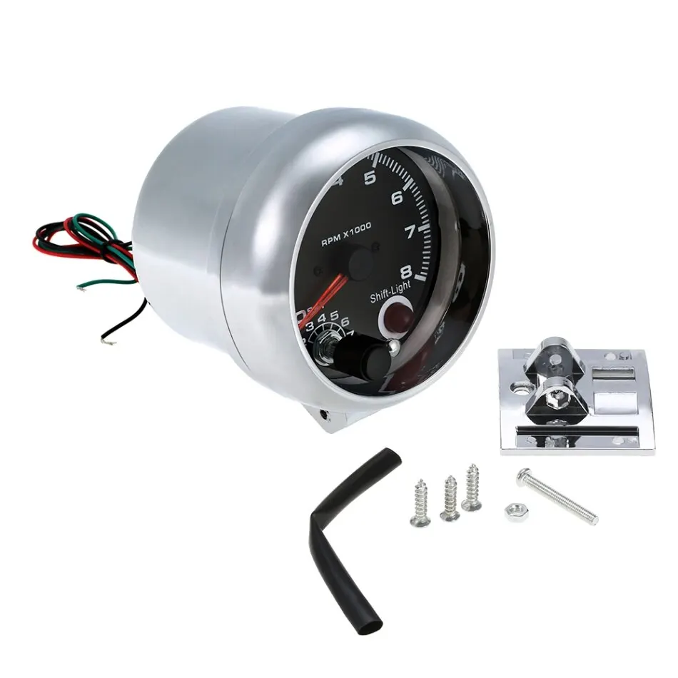 12 V автомобиль углеродного волокна 3,7" тахометр, измеритель частоты вращения с 7 светодиодный Цвета переключения света 0-8000 об/мин для детей возрастом от 12 V бензиновых двигателей - Цвет: Серебристый