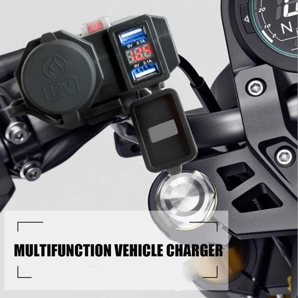 

Dual USB Motorcycle handlebar Charger Adapter Waterproof with Switch Button Cigarette Lighter Socket 12V Phone Charger Adapter