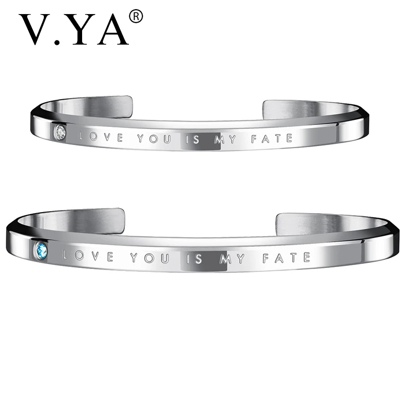

V.YA Fashion "I LOVE YOU IS MY FATE" Cuff Bracelet For Lover Stainless Steel 3 Colors New Style Bangle For Couple Best Gift