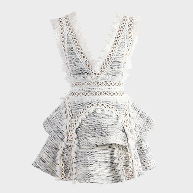 TWOTWINSTYLE Tassel Plaid Two Piece Set V Neck Sleeveless Suspender Tops Female High Waist Mini Skirts Fashion Sweet Clothing