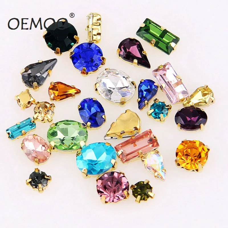 

New Mixed Color Shapes Sew On Rhinestone Glass Crystal with Gold Claw Setting Strass Diamond Stones DIY Wedding Dress Decoration