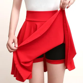 

WKOUD Shorts Skirts For Women 2018 Summer Hot Skirt High Waist Solid Pleated Skirts Plus Size Safe Shorts Mini Skirts P8340