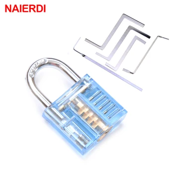 

NAIERDI Mini Transparent Visible Pick Cutaway Practice Padlock Lock With Broken Key Remove Hook Extractor Locksmith Wrench Tool