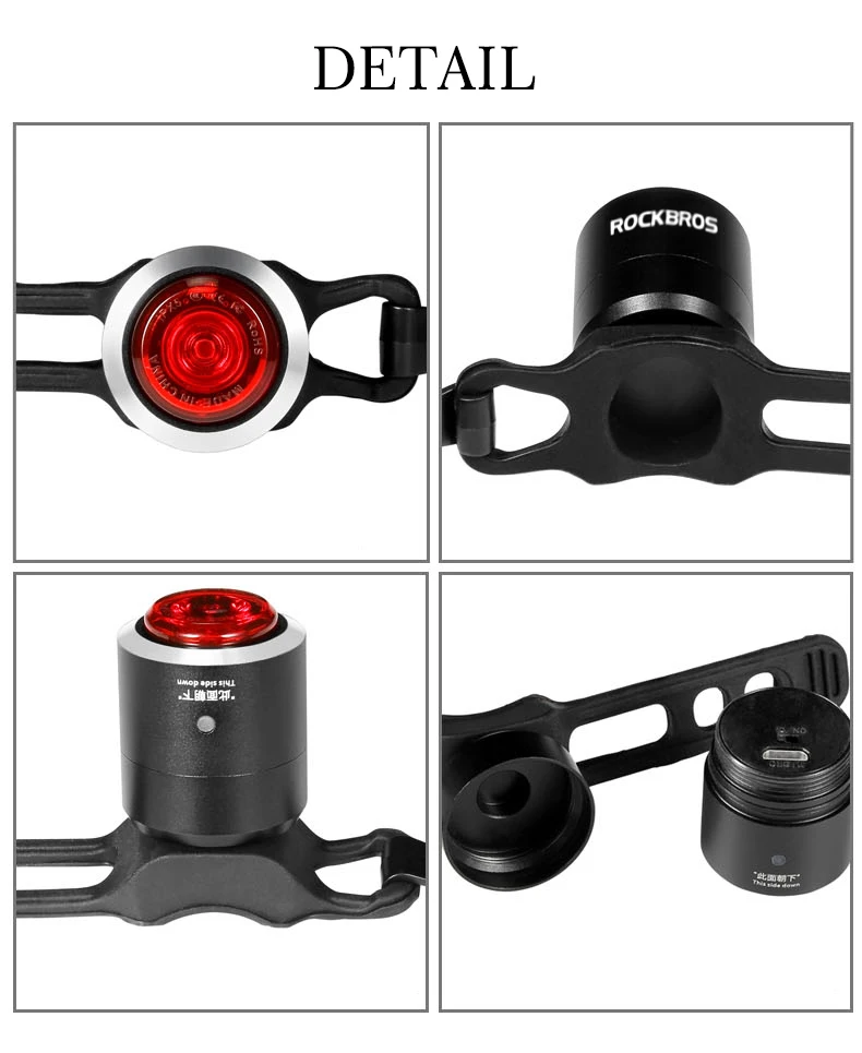 Excellent ROCKBROS Waterproof Smart Bike Bicycle Light USB Rechargeable IPX5 Taillight Mini LED MTB Road Cycling Rear Lights 5 Lumens 9