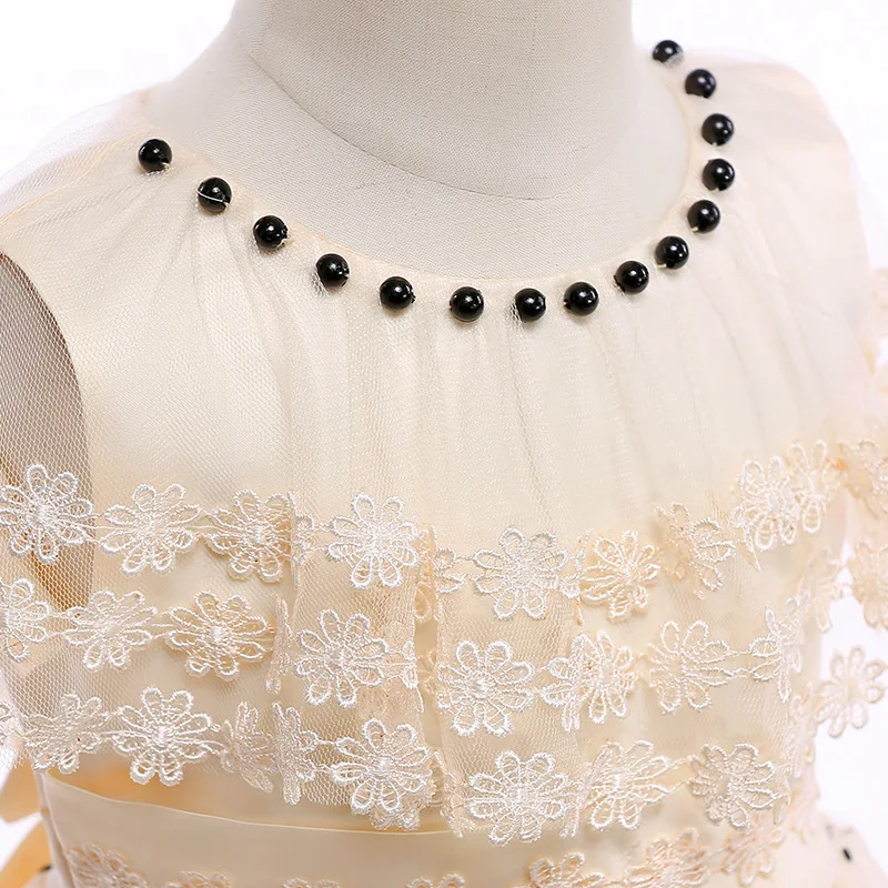 Damigella d'onore della ragazza di fiore del merletto del ricamo di polo del vestito elegante Principessa da sera prestazioni cena perla dress + scialle cappotto