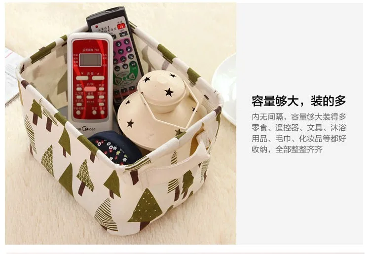 Cute Linen Cloth Desk Sundires Storage Basket Cosmetic Makeup Book Organizers Home Gadgets Storage Box