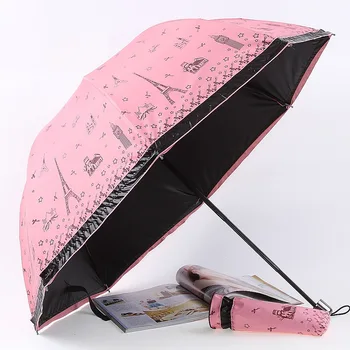

Fashion New Creative Tower Lace Sunny and Rainny Sunscreen UV Protection Sunscreen Thickening Black Gel Three Folding Umbrella