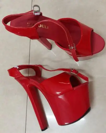 6 дюймов туфли на шпильке с острым носком с украшением Обувь на высоком каблуке с открытым носком; женские туфли на высоком каблуке-шпильке 17 см; сандалии Обувь на платформе для танцев - Цвет: Красный