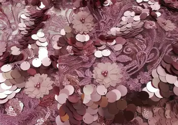 

100*130cm Beaded Fabric Big Sequins Fabric 3D Flower Lace Mesh Fabric for Dresses Fahion Clothing