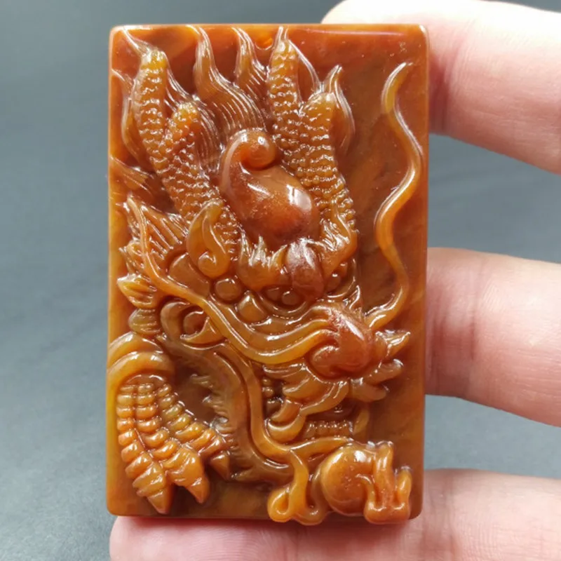 

natural china HUANGLONG jade beige carved lucky dragon pendant with certificate necklace pendant Fine Jewelry