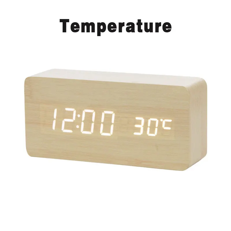 LED Wooden Alarm Clock Watch Table Voice Control Digital Wood Despertador Electronic Desktop USB/AAA Powered Clocks Table Decor - Цвет: 14