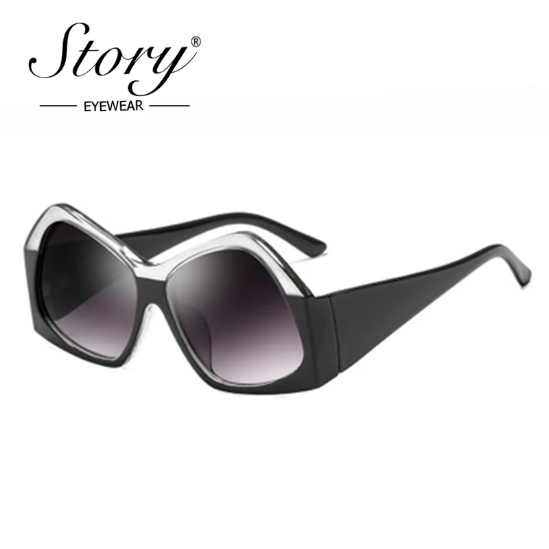 

STORY 2019 Fashion Irregular Sunglasses Women Brand Designer Double Color Square Lens Gradient Sun Glasses For Show Shades