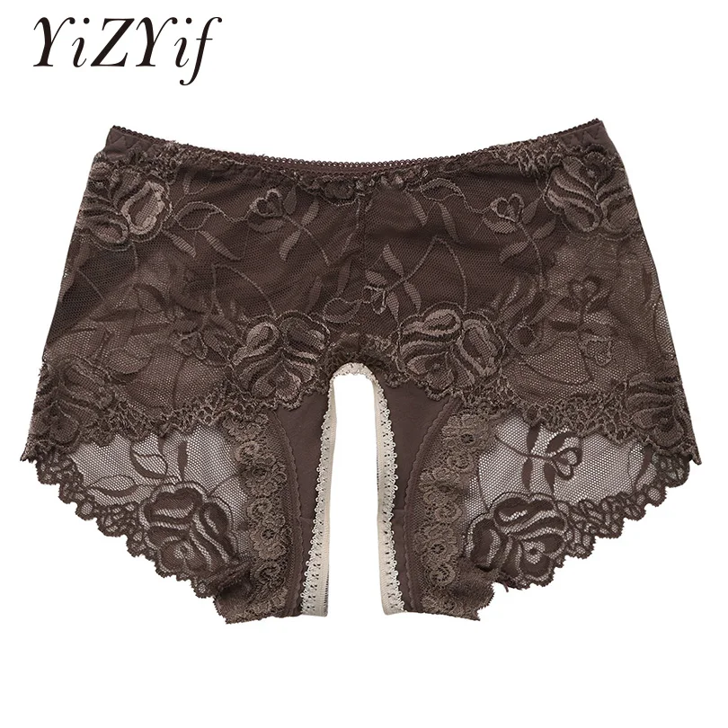 

YiZYiF Boxer Men Open Crotch Underwear Boxershorts Gay Sissy Crotchless See Though Sheer Ruffle Lace Stretch Triangle Boxers