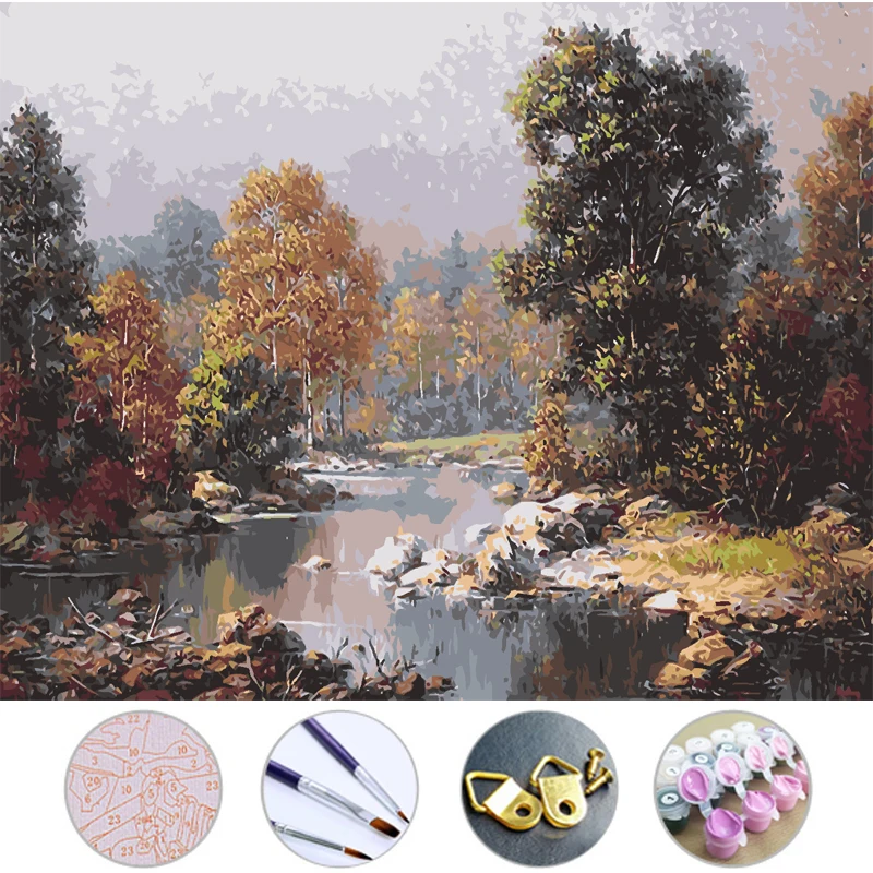 

Diy Oil Painting brook in a deep forest Frameless picture on wall acrylic painting by numbers on the canvas modular paintings