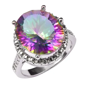 

Factory price Huge Rose Rainbow Crystal Zircon 925 Sterling Silver Charming Ring For Women Size 6 7 8 9 10 11 F1463