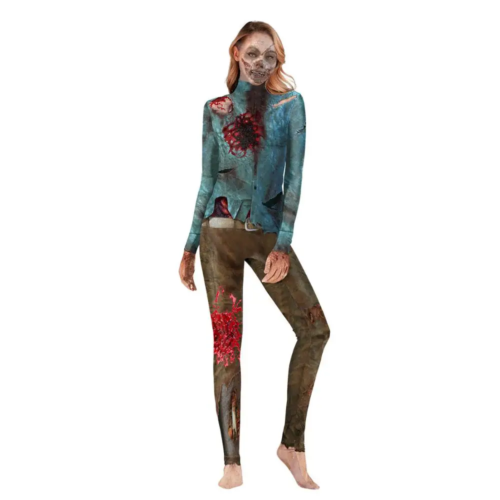 

New 3D Print zombie Costume Jumpsuit Scary Halloween Costumes For Women Mechanical bloody zombie Bodysuit